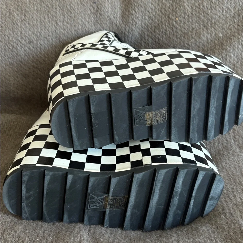 YRU Qozmo Checker Platform Sneakers in black and white vegan leather 8